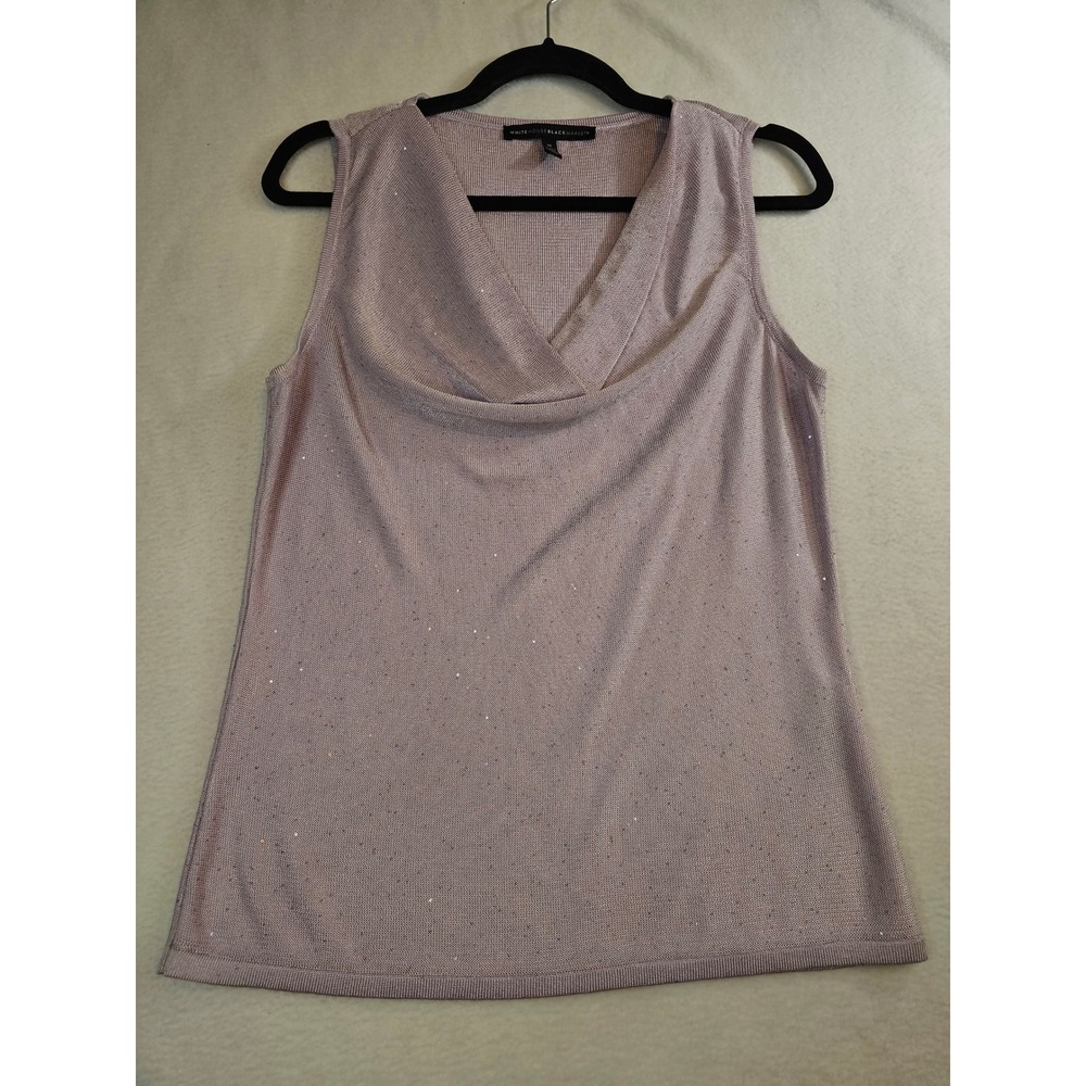 White House Black Market Lavender Mauve Sequin Cowl Neck Knit Tank Top Size M